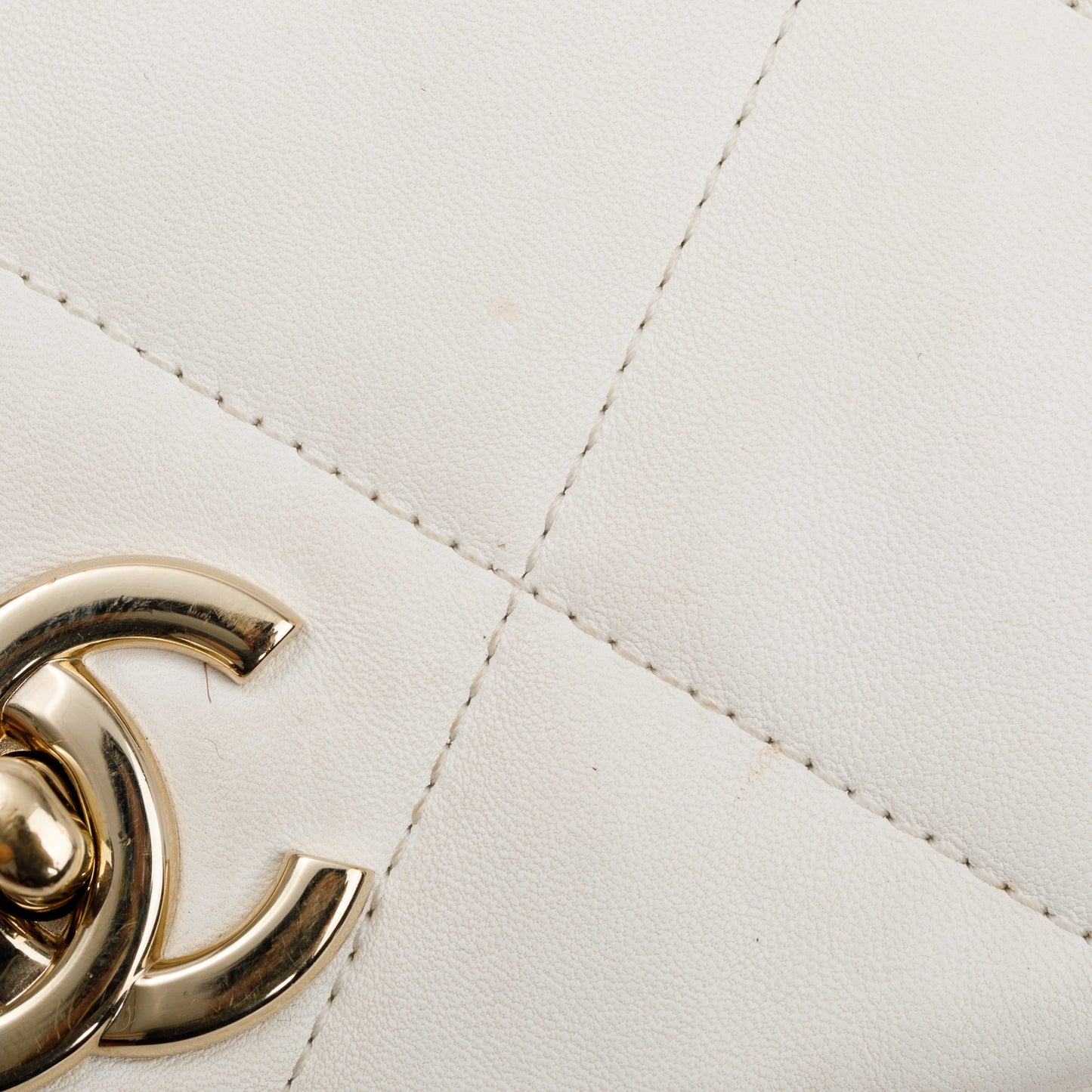 Chanel 2021 White Calfskin Leather Medium Logo Strap Flap Bag