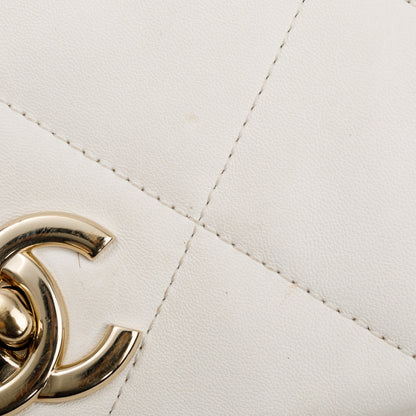 Chanel 2021 White Calfskin Leather Medium Logo Strap Flap Bag
