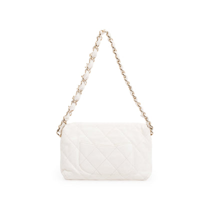 Chanel 2021 White Calfskin Leather Medium Logo Strap Flap Bag