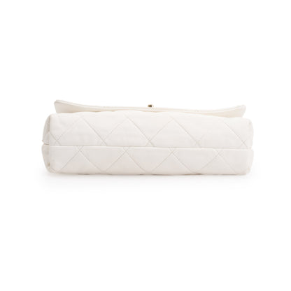 Chanel 2021 White Calfskin Leather Medium Logo Strap Flap Bag