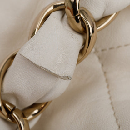 Chanel 2021 White Calfskin Leather Medium Logo Strap Flap Bag