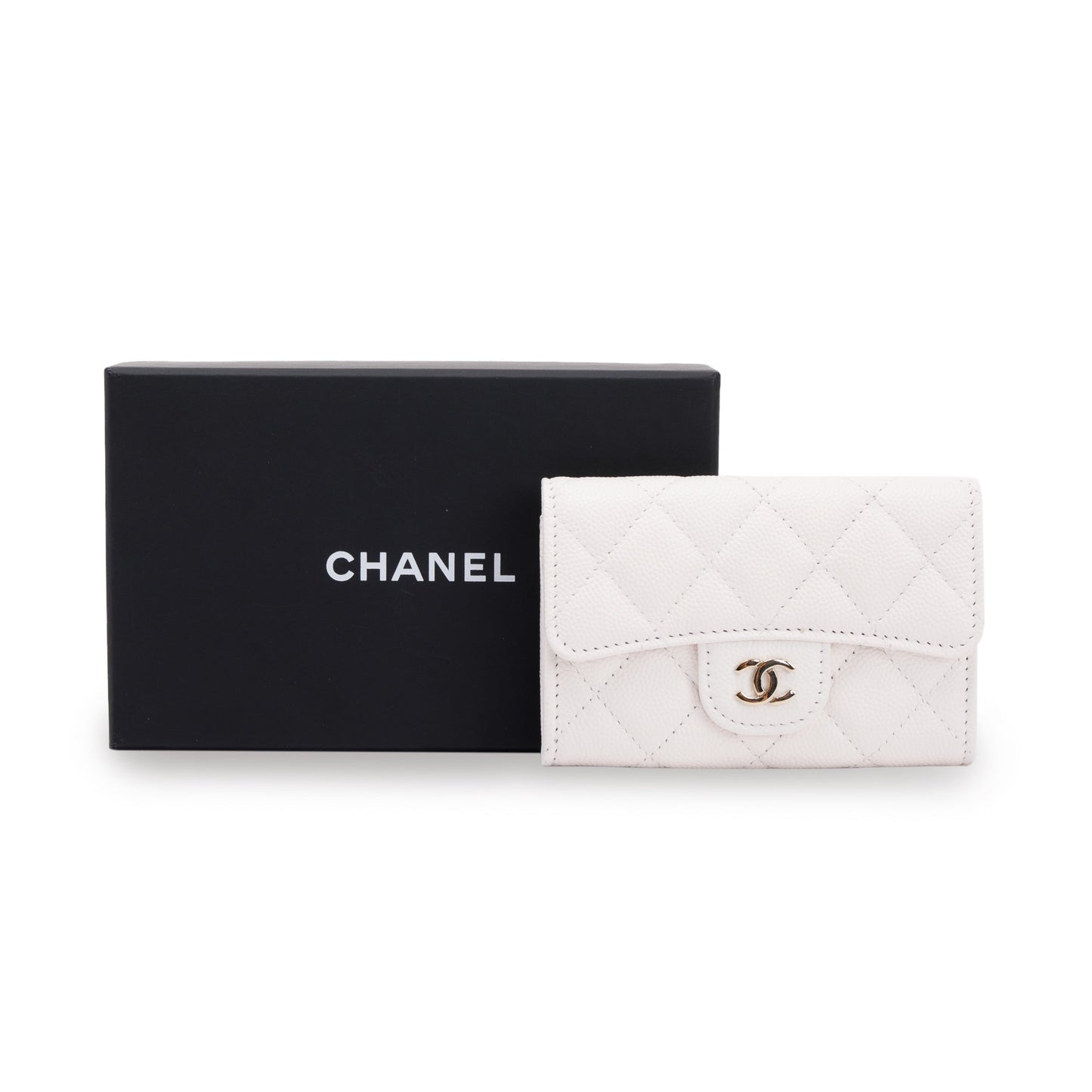 Chanel 2021 White Caviar Classic Flap Card Holder
