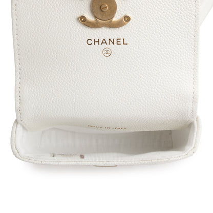 Chanel 2021 White Caviar Leather CC Flap Card Holder Belt Bag
