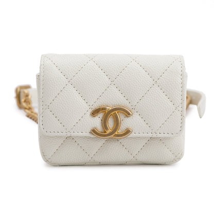 Chanel 2021 White Caviar Leather CC Flap Card Holder Belt Bag