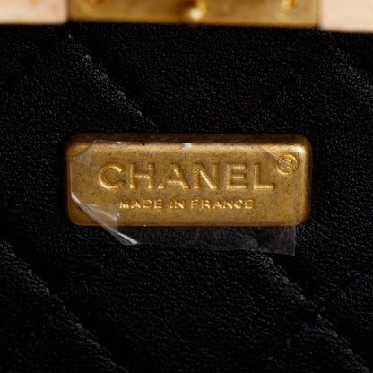 Chanel 2022 Beige Beech Wood Black Lambskin Leather Medium CC Vanity Case