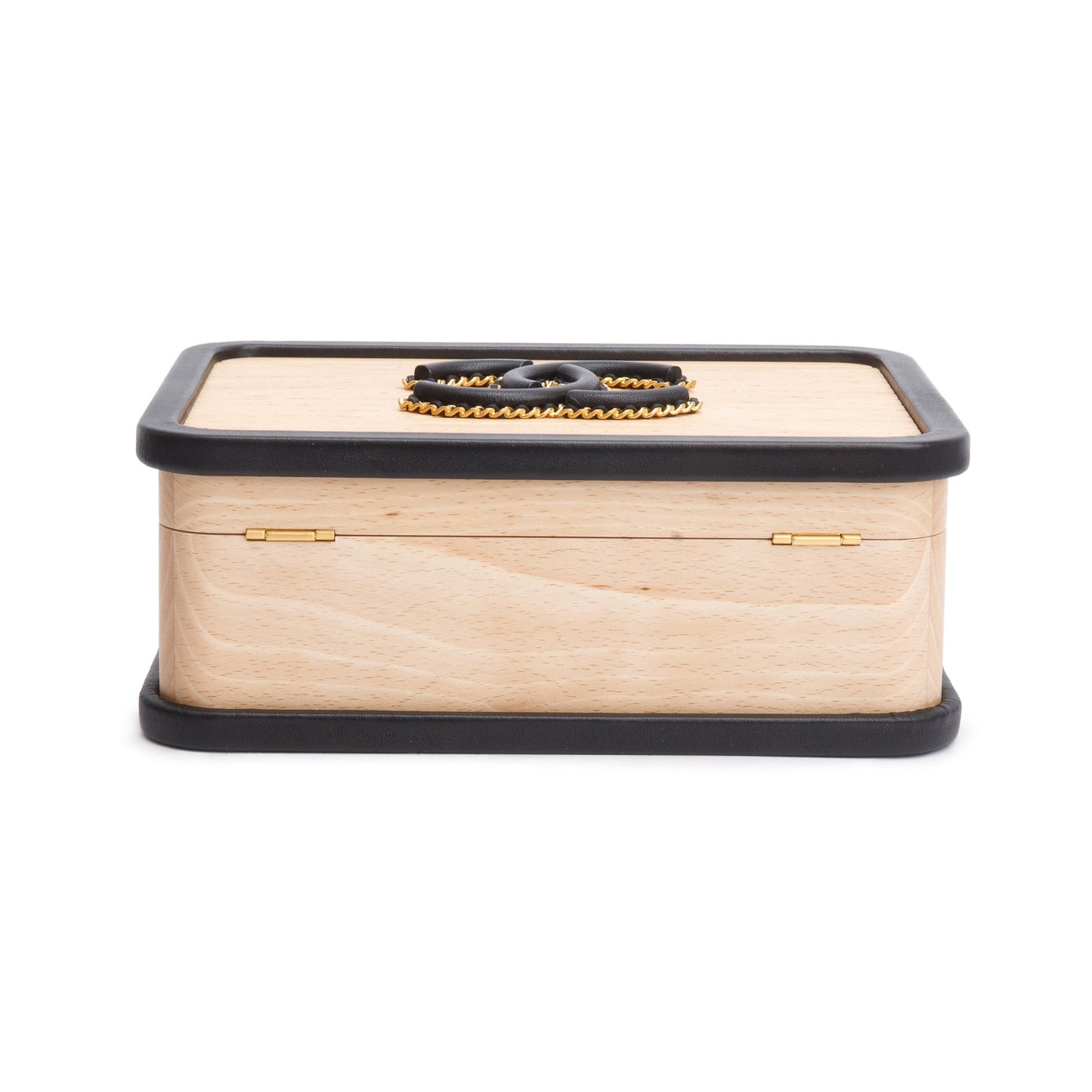 Chanel 2022 Beige Beech Wood Black Lambskin Leather Medium CC Vanity Case