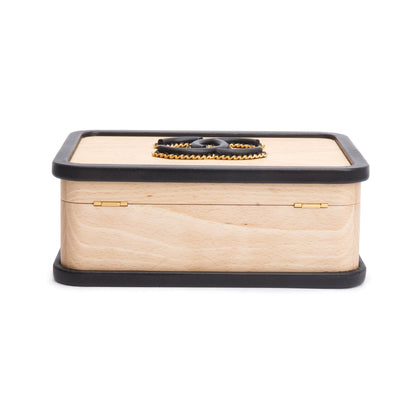 Chanel 2022 Beige Beech Wood Black Lambskin Leather Medium CC Vanity Case