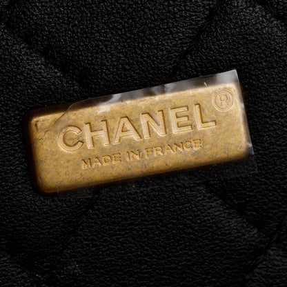 Chanel 2022 Beige Beech Wood Black Lambskin Leather Medium CC Vanity Case