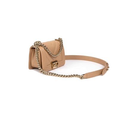 Chanel 2022 Beige Caviar Mini Boy Bag