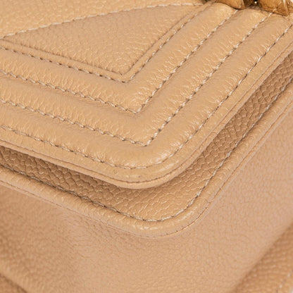 Chanel 2022 Beige Caviar Mini Boy Bag