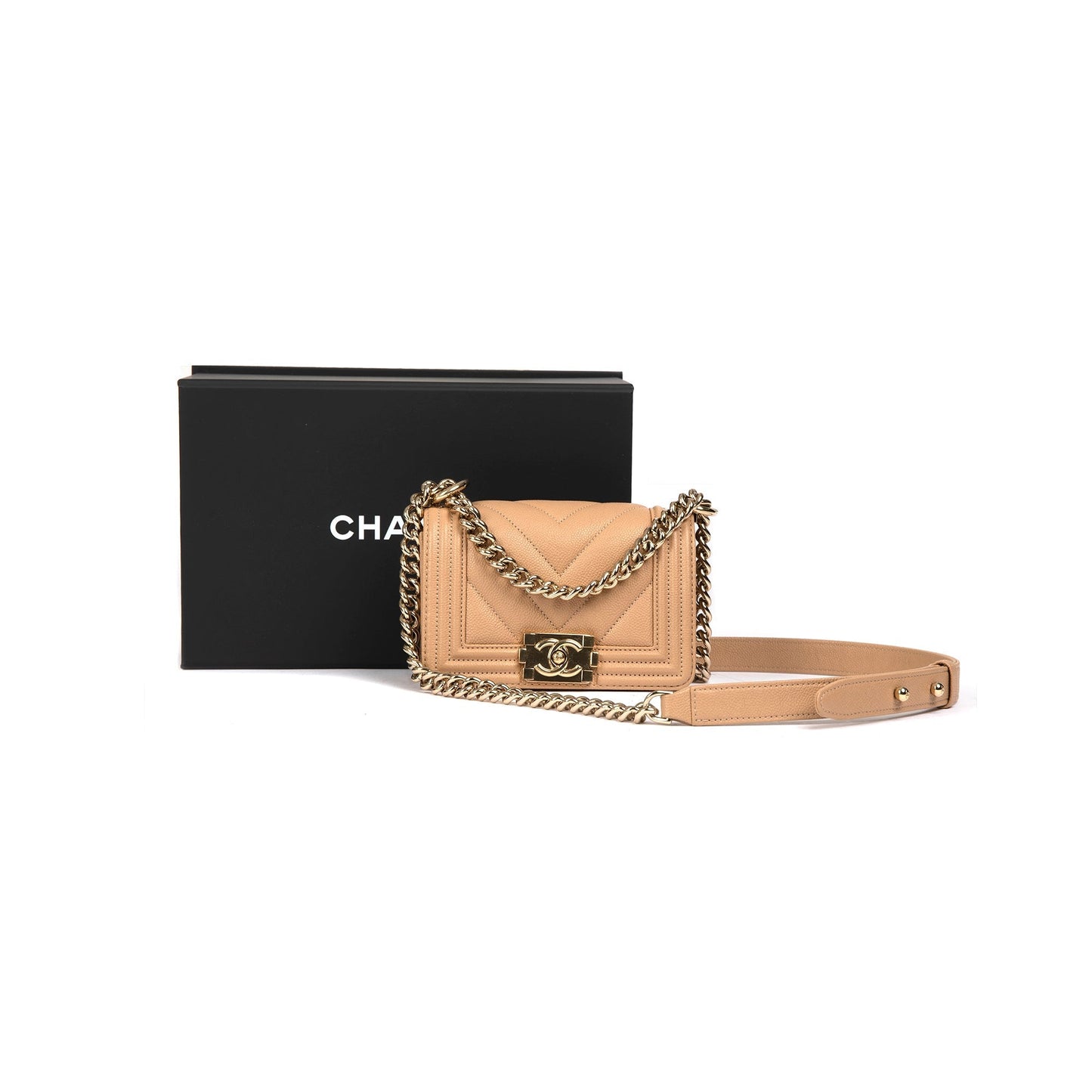 Chanel 2022 Beige Caviar Mini Boy Bag