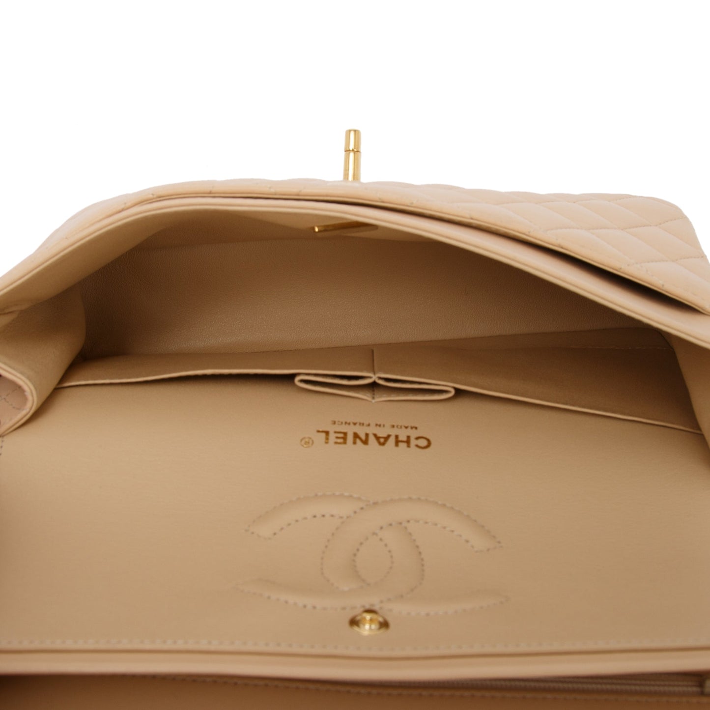 Chanel 2022 Beige Lambskin Classic Medium Double Flap Bag