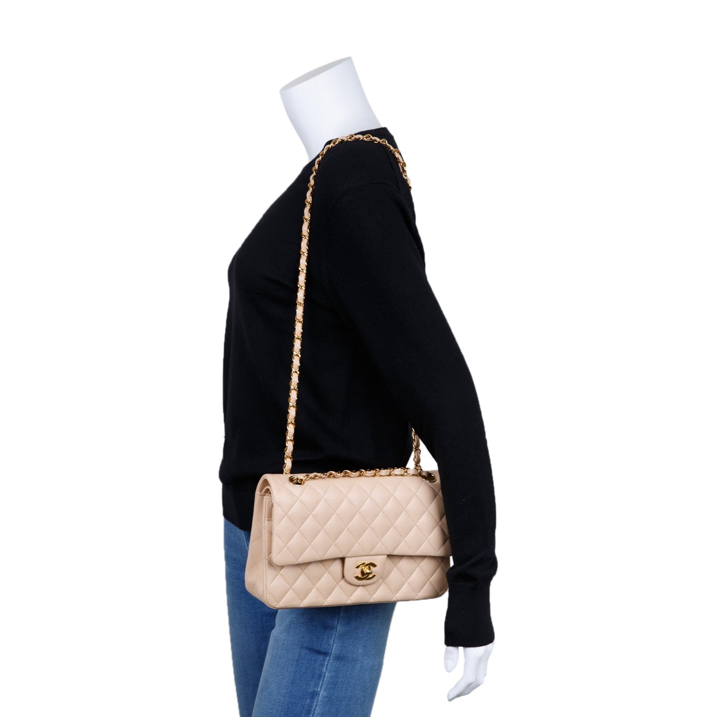 Chanel 2022 Beige Lambskin Classic Medium Double Flap Bag