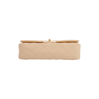 Chanel 2022 Beige Lambskin Classic Medium Double Flap Bag