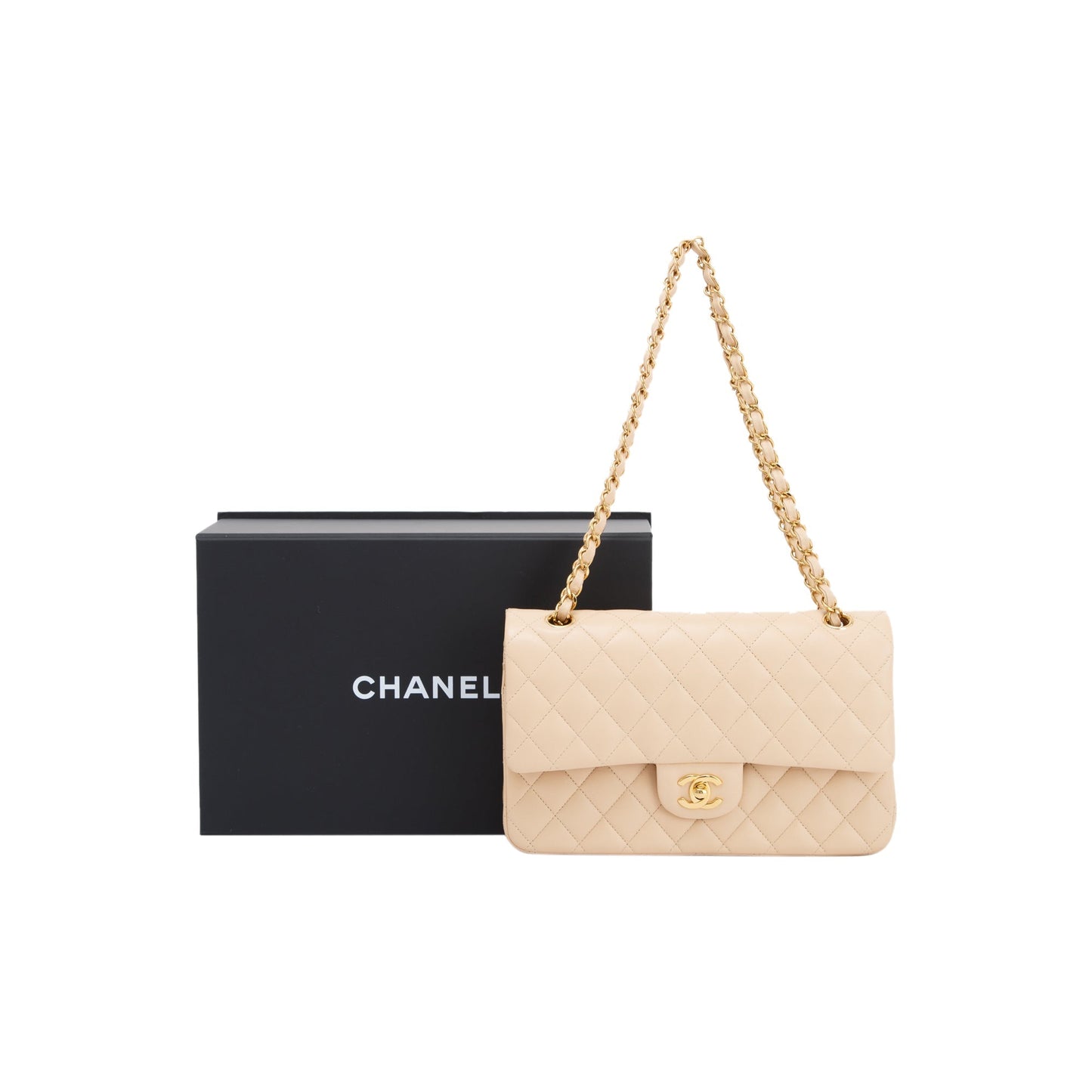 Chanel 2022 Beige Lambskin Classic Medium Double Flap Bag
