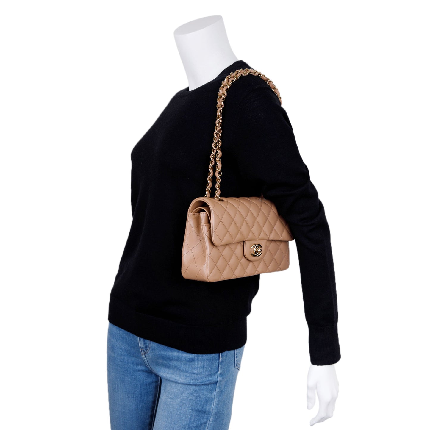 Chanel 2022 Beige Lambskin Small Classic Double Flap Bag