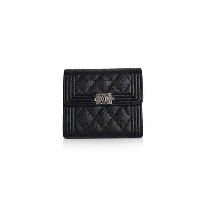 Chanel 2022 Black Caviar Boy Compact Wallet