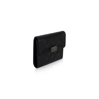Chanel 2022 Black Caviar Boy Compact Wallet