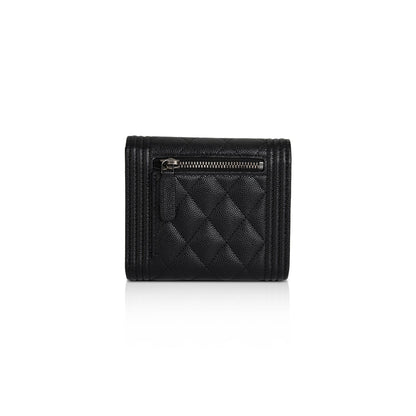 Chanel 2022 Black Caviar Boy Compact Wallet