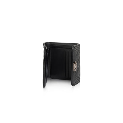 Chanel 2022 Black Caviar Boy Compact Wallet