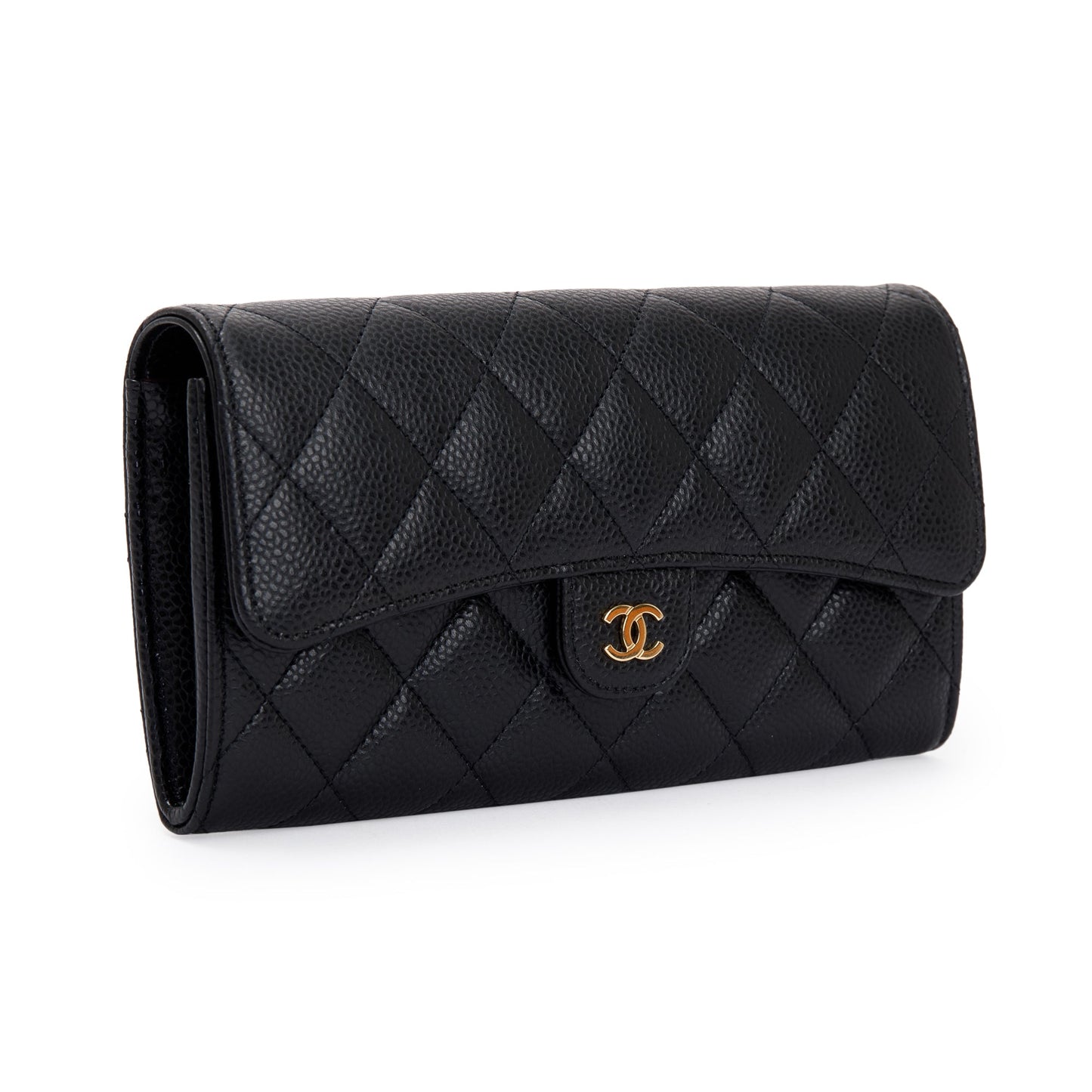 Chanel 2022 Black Caviar Classic Long Flap Wallet