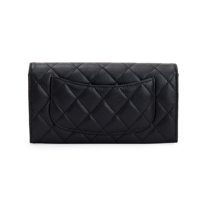 Chanel 2022 Black Caviar Classic Long Flap Wallet