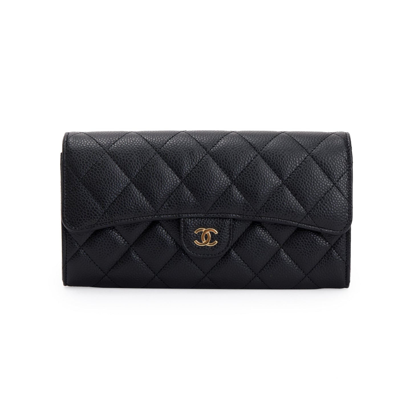 Chanel 2022 Black Caviar Classic Long Flap Wallet