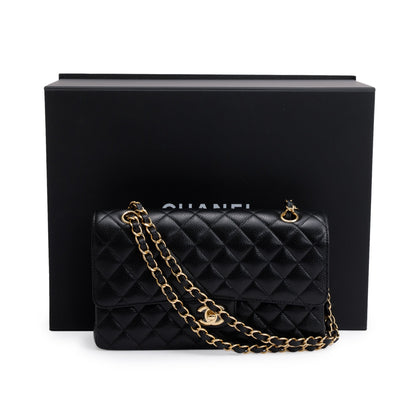 Chanel 2022 Black Caviar Leather Medium Classic Double Classic Flap Bag