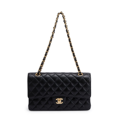 Chanel 2022 Black Caviar Leather Medium Classic Double Classic Flap Bag