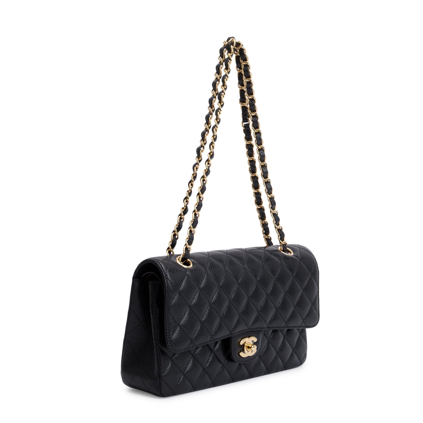 Chanel 2022 Black Caviar Leather Medium Classic Double Classic Flap Bag