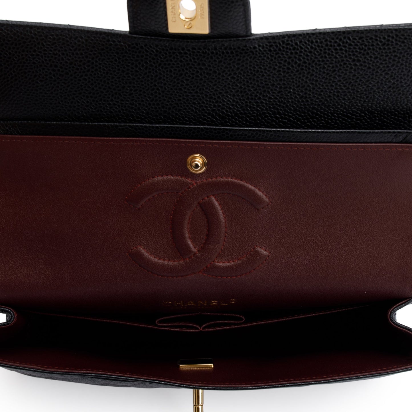 Chanel 2022 Black Caviar Leather Medium Classic Double Classic Flap Bag