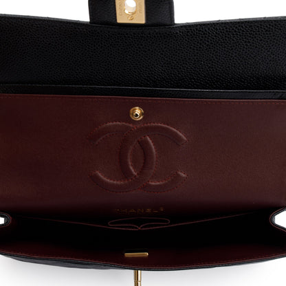 Chanel 2022 Black Caviar Leather Medium Classic Double Classic Flap Bag