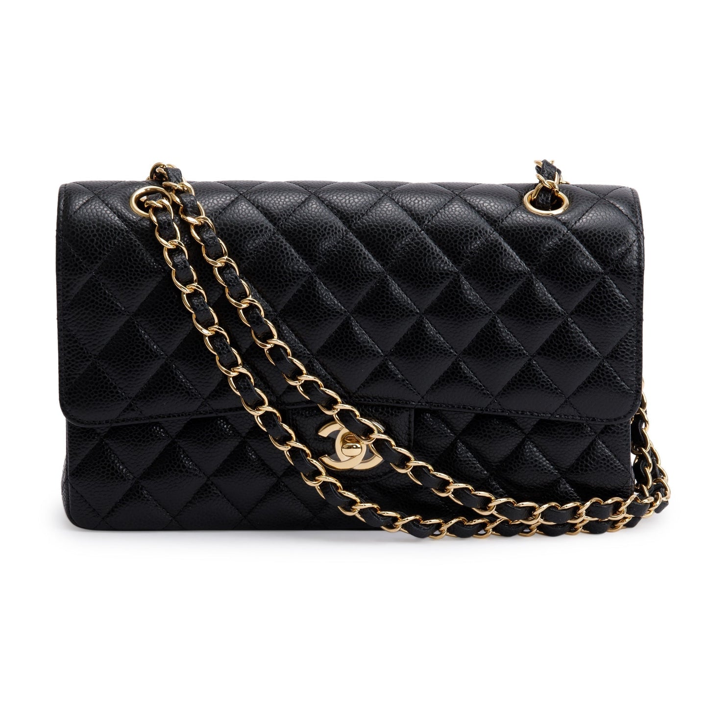 Chanel 2022 Black Caviar Leather Medium Classic Double Classic Flap Bag