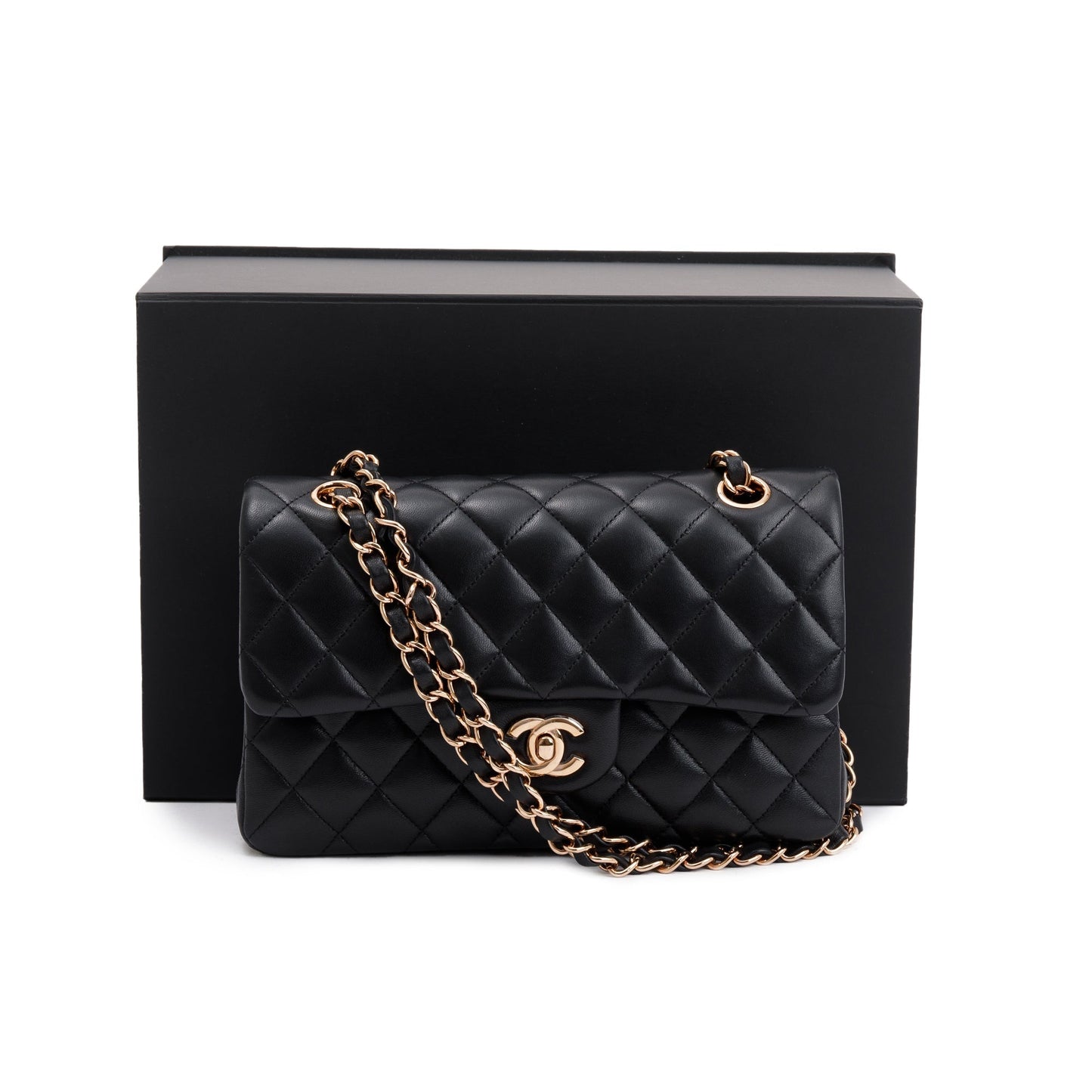 Chanel 2022 Black Lambskin Classic Small Double Flap Bag