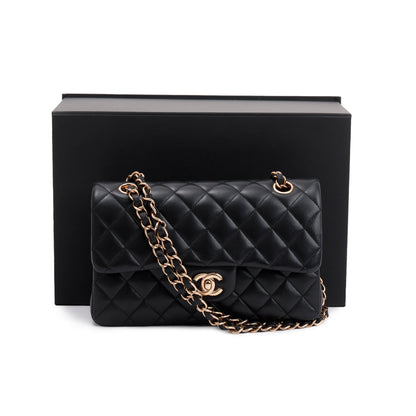 Chanel 2022 Black Lambskin Classic Small Double Flap Bag