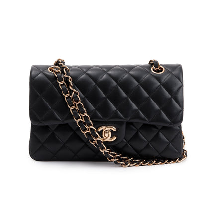 Chanel 2022 Black Lambskin Classic Small Double Flap Bag