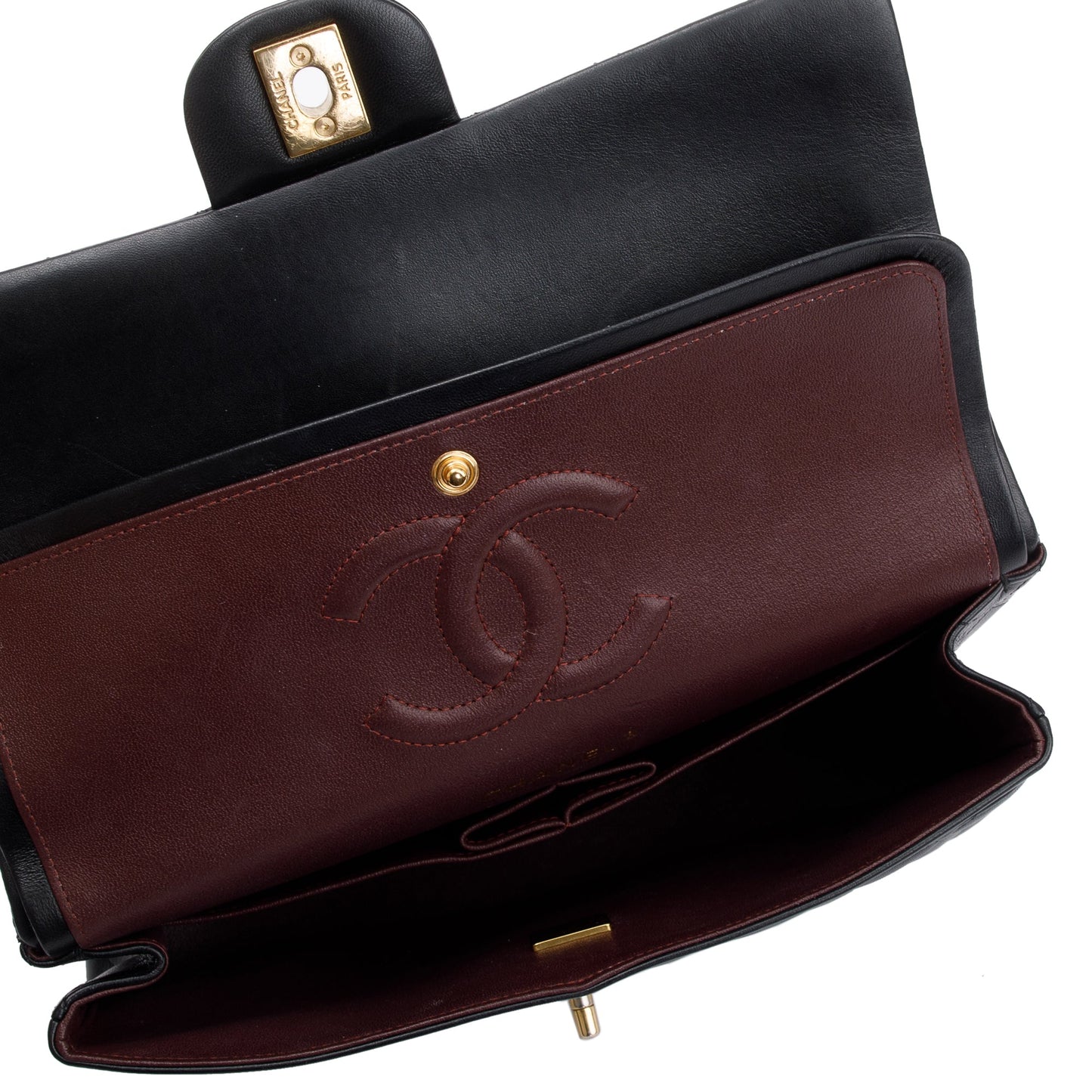 Chanel 2022 Black Lambskin Leather Classic Medium Double Flap Bag