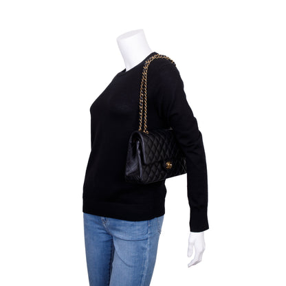 Chanel 2022 Black Lambskin Leather Classic Medium Double Flap Bag