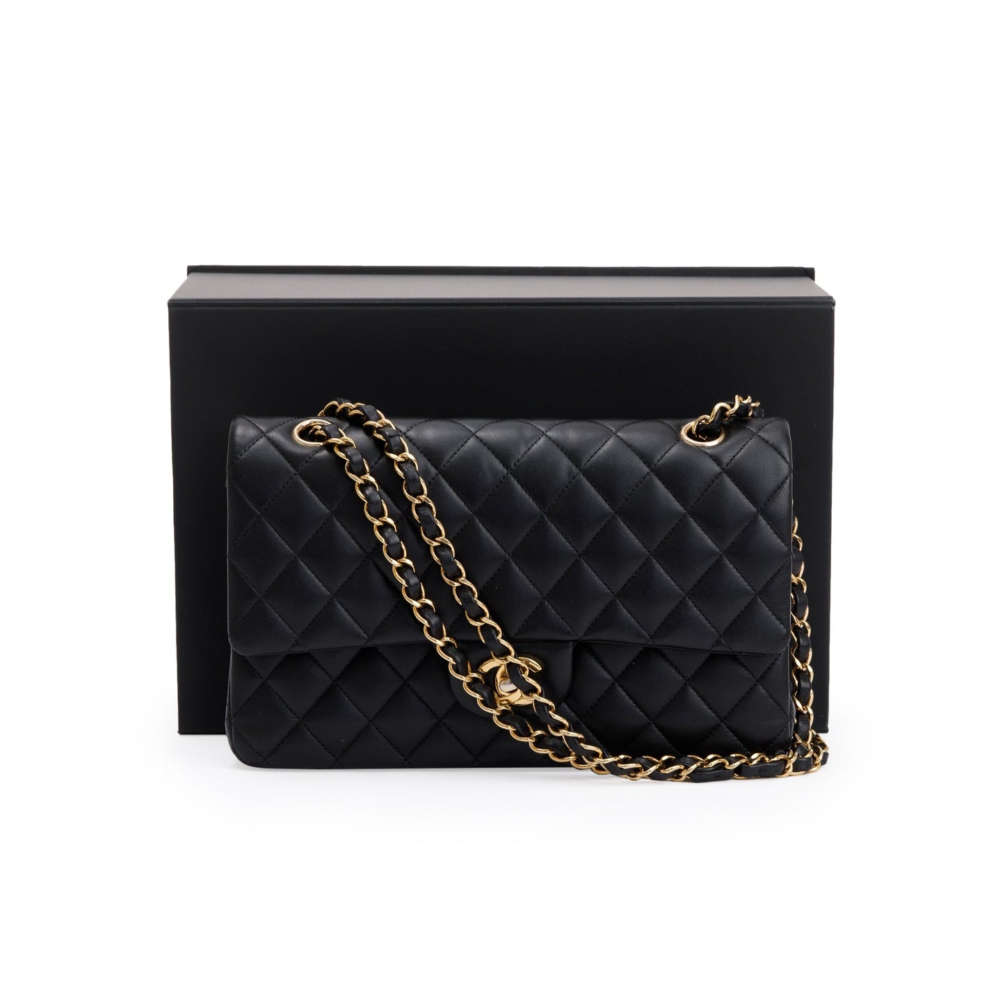Chanel 2022 Black Lambskin Leather Classic Medium Double Flap Bag