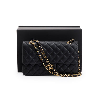 Chanel 2022 Black Lambskin Leather Classic Medium Double Flap Bag