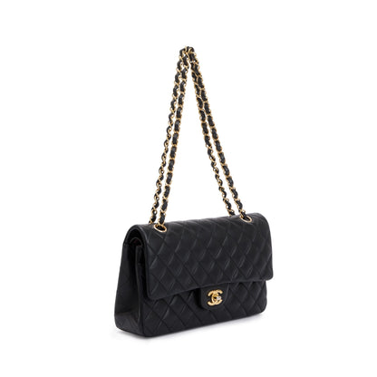 Chanel 2022 Black Lambskin Leather Classic Medium Double Flap Bag