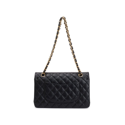 Chanel 2022 Black Lambskin Leather Classic Medium Double Flap Bag