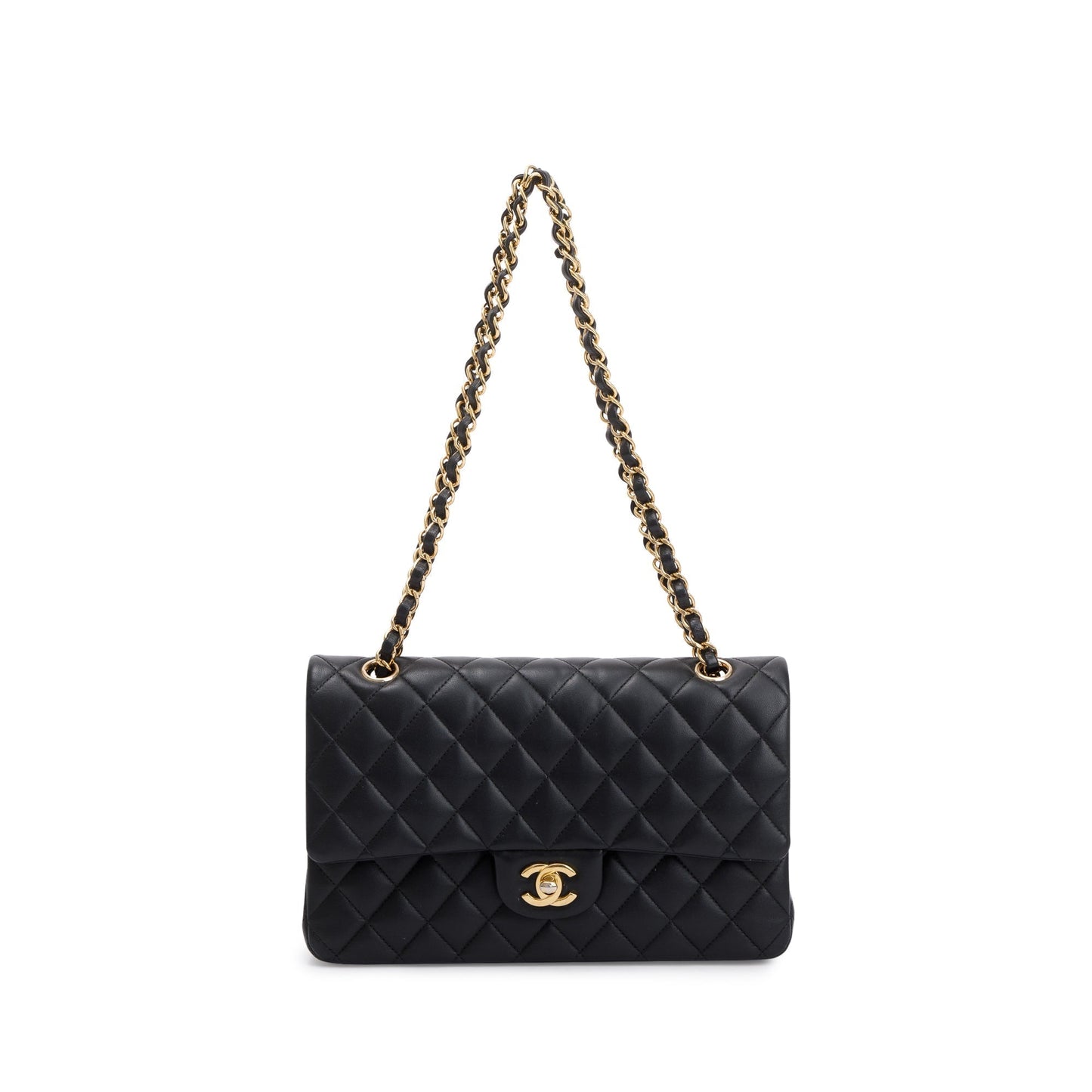 Chanel 2022 Black Lambskin Leather Classic Medium Double Flap Bag