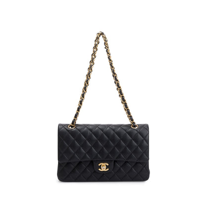 Chanel 2022 Black Lambskin Leather Classic Medium Double Flap Bag
