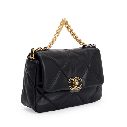 Chanel 2022 Black Lambskin Leather Medium 19 Flap Bag