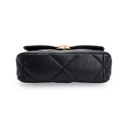 Chanel 2022 Black Lambskin Leather Medium 19 Flap Bag