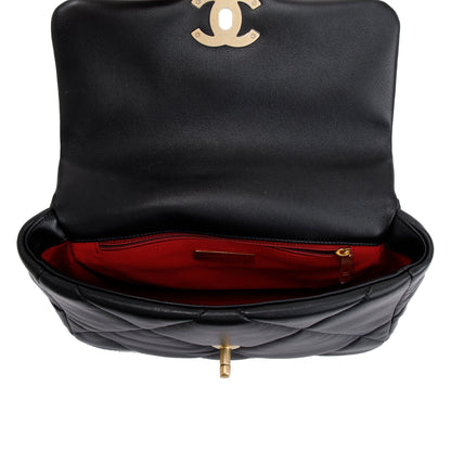 Chanel 2022 Black Lambskin Leather Medium 19 Flap Bag