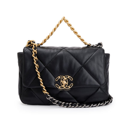 Chanel 2022 Black Lambskin Leather Medium 19 Flap Bag