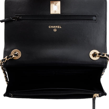 Chanel 2022 Black Lambskin Leather Trendy Wallet on Chain
