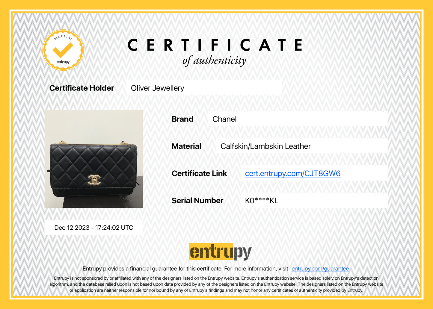 Chanel 2022 Black Lambskin Leather Trendy Wallet on Chain